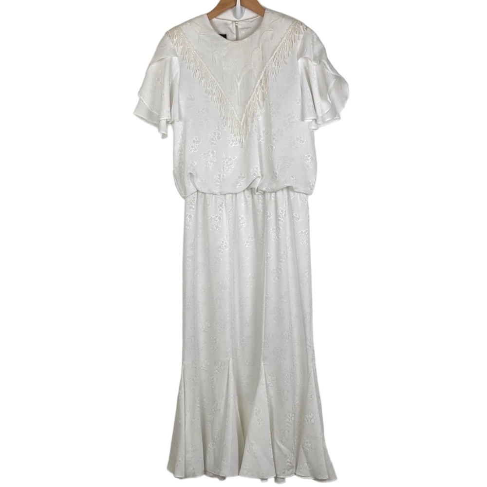 Vintage White Floral Jacquard Satin Garden Party Dress - Picture 16 of 16